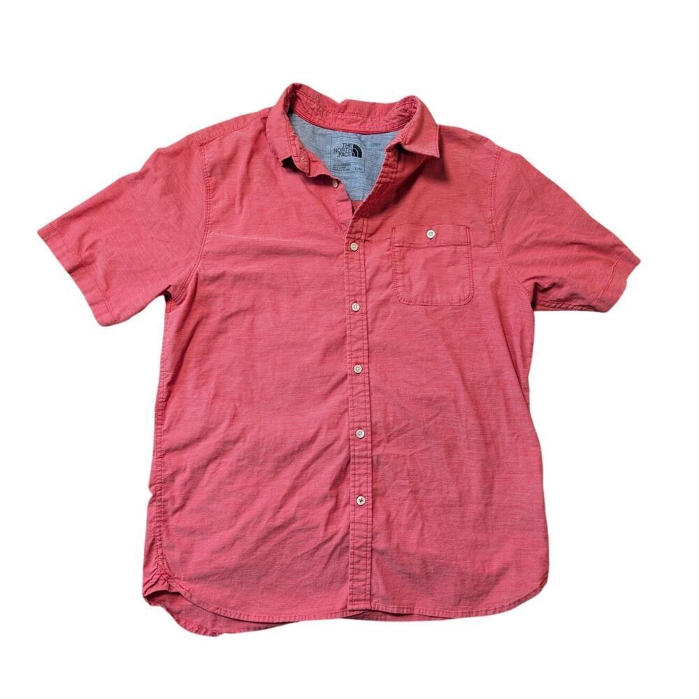 THE NORTH FACE men's Short sleeve, button down shirt, size Large, Red Stripe